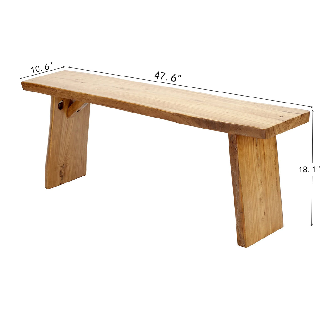 WILK Live Edge Wooden Dining Bench, Construction Farmhouse Kitchen Bench with Natural Wood for Home and Kitchen,Entryway Solid Wood Bench for  Dining Room,Living Room and Outdoor (63'' Long, Elm)