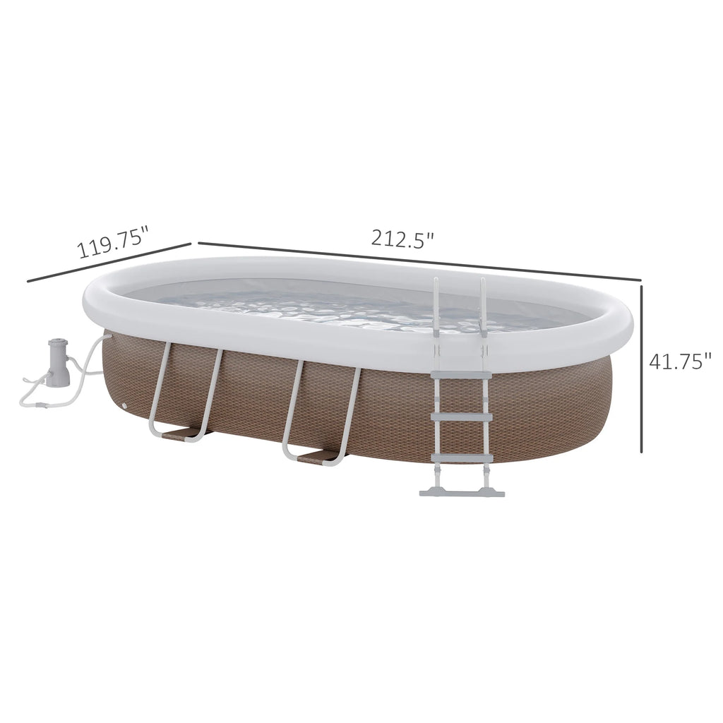 Outsunny Above Ground Swimming Pool, Semi-Inflatable Frame Pool, Brown