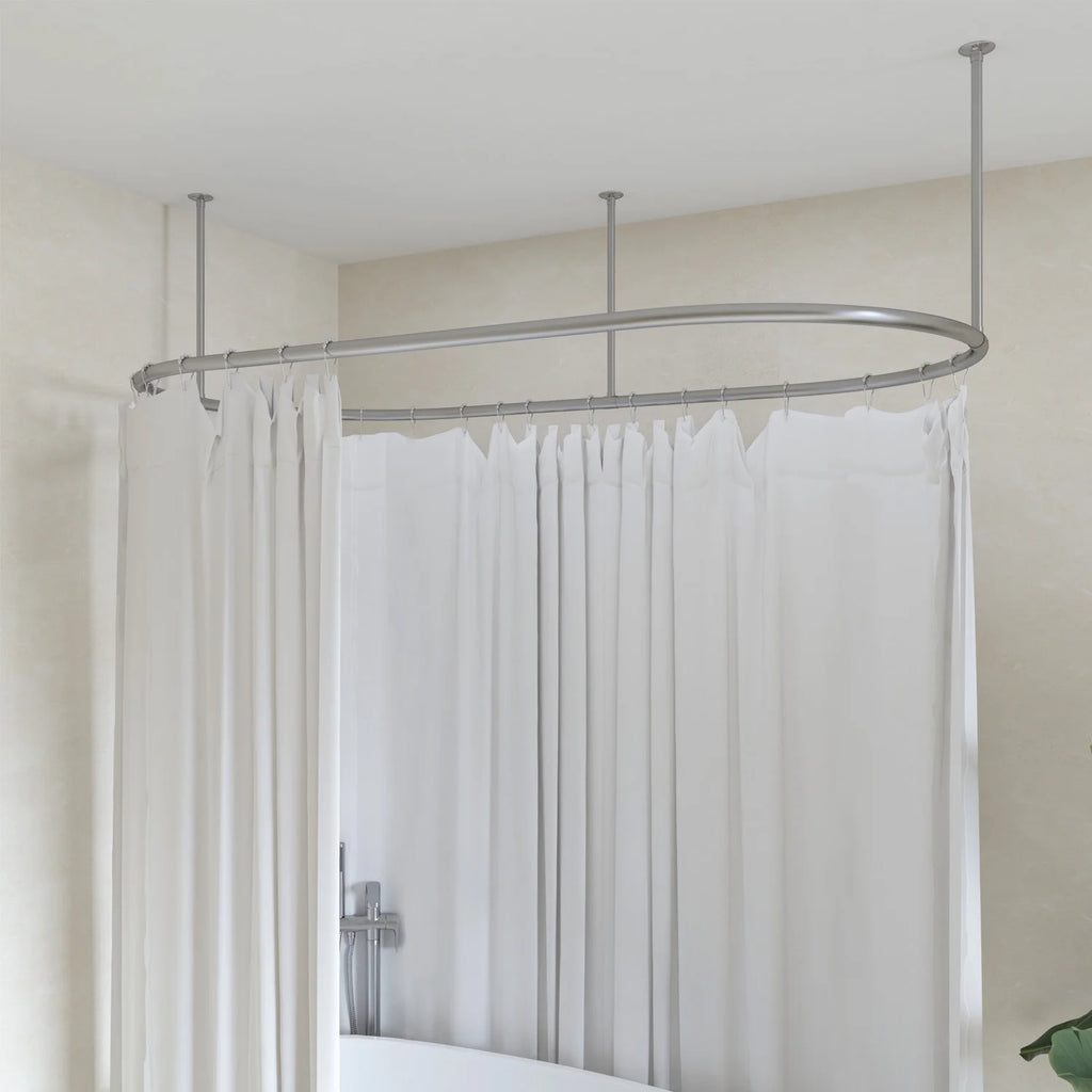 Naiture Stainless Steel Oval Shower Curtain Rod with Ceiling Support for Clawfoot Tub in 48" L X 30" W, Brushed Nickel Finish