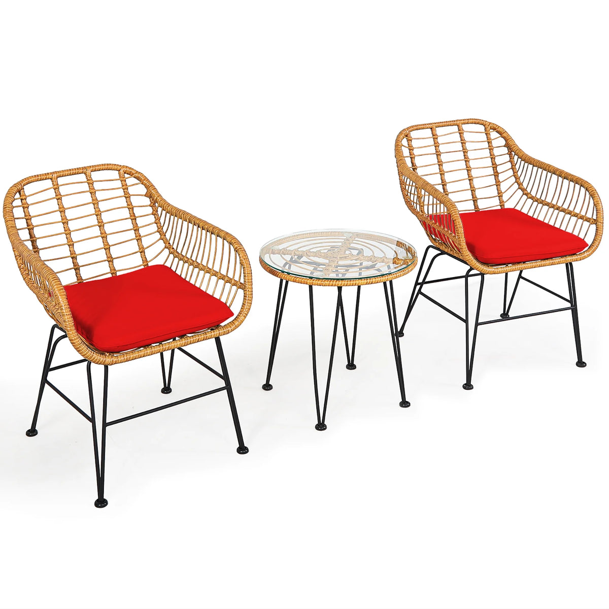 Costway 3PCS Patio Rattan Bistro Furniture Set Cushioned Chair Table Navy