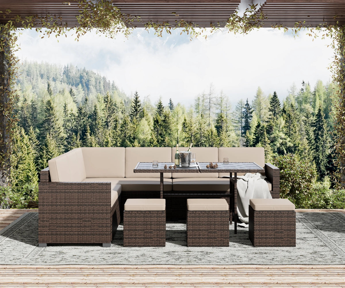 Bifanuo 7 Piece Patio Furniture Set, Outdoor Furniture Patio Sectional Sofa, All Weather PE Rattan Outdoor Sectional with Beige Cushions and Table, Black Wicker
