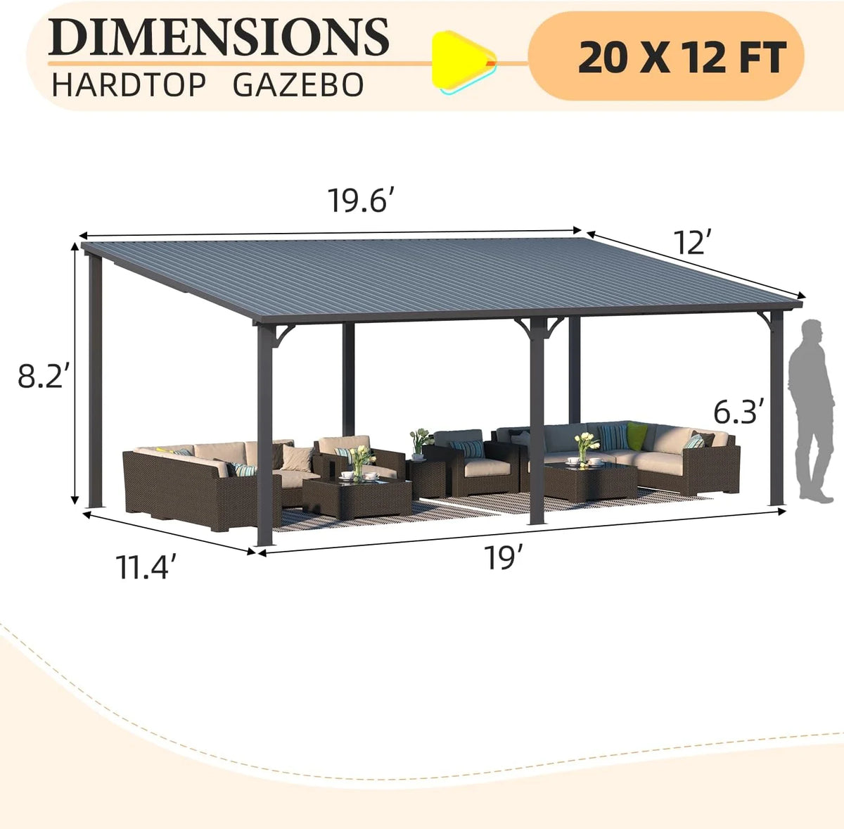 AECOJOY 10' x 12' Hardtop Gazebo, Heavy Duty Outdoor Gazebo with Galvanized Steel Sloping Roof, All Weatherproof Metal Gazebo Featuring Vertical Stripes for Patio, Backyard, and Lawns