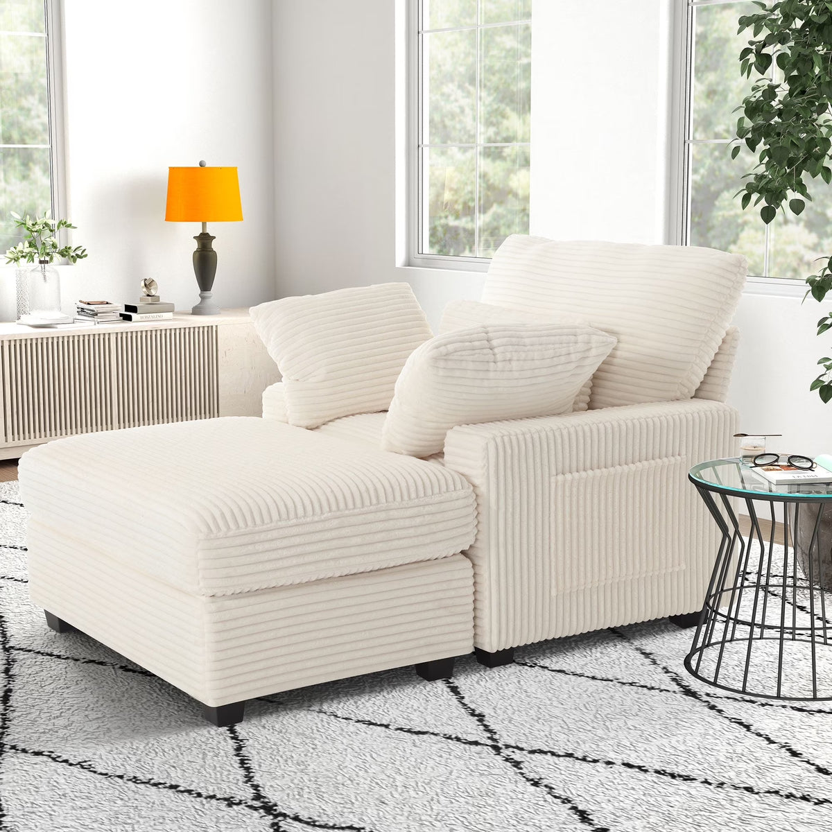 BedLuxury Oversized Accent Chair with Ottoman for Living Room,  Single Sleeper Sofa Armchair with 3 Pillows, Lounge Sofa Bed, Green