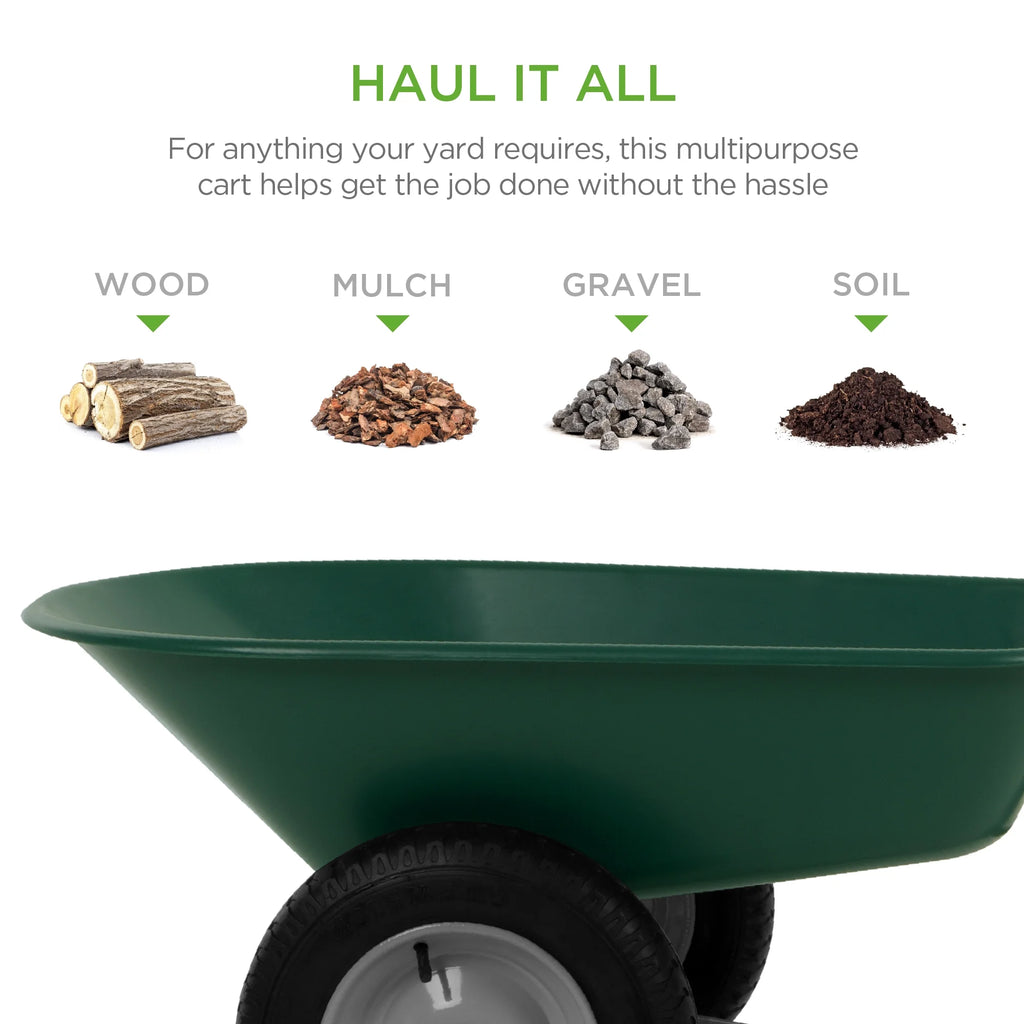 Best Choice Products Dual-Wheel Home Wheelbarrow Yard Garden Cart for Lawn, Construction - Green