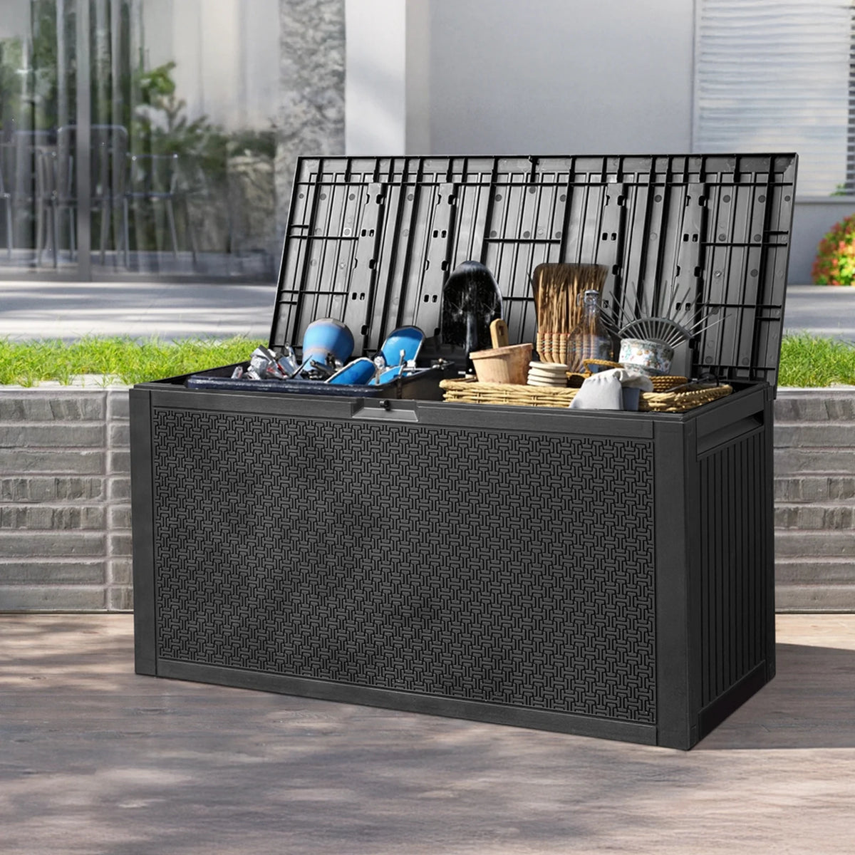 Ktaxon 90 gal Outdoor Garden Plastic Storage Deck Box Gray