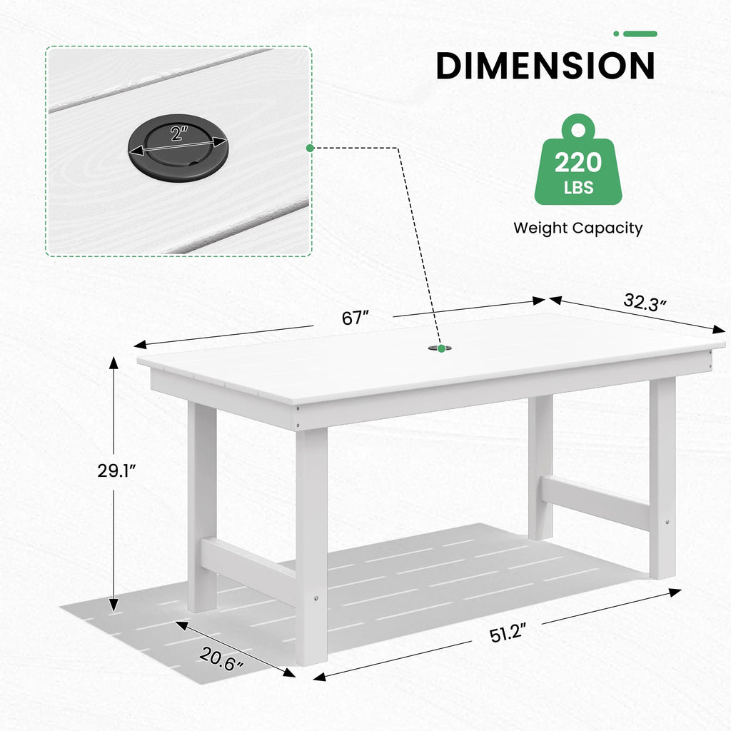 SERWALL Outdoor HDPE Dining Table Set, 7-Piece Outdoor Dining Table Sets with Umbrella Hole, Grey