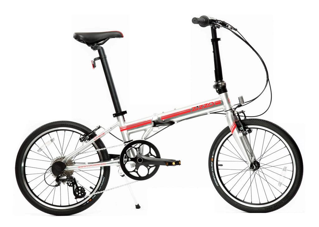 ZiZZO Liberte 8-Speed 20" Wheel, Aluminum Folding Road Bicycle for All Genders, Silver and Red