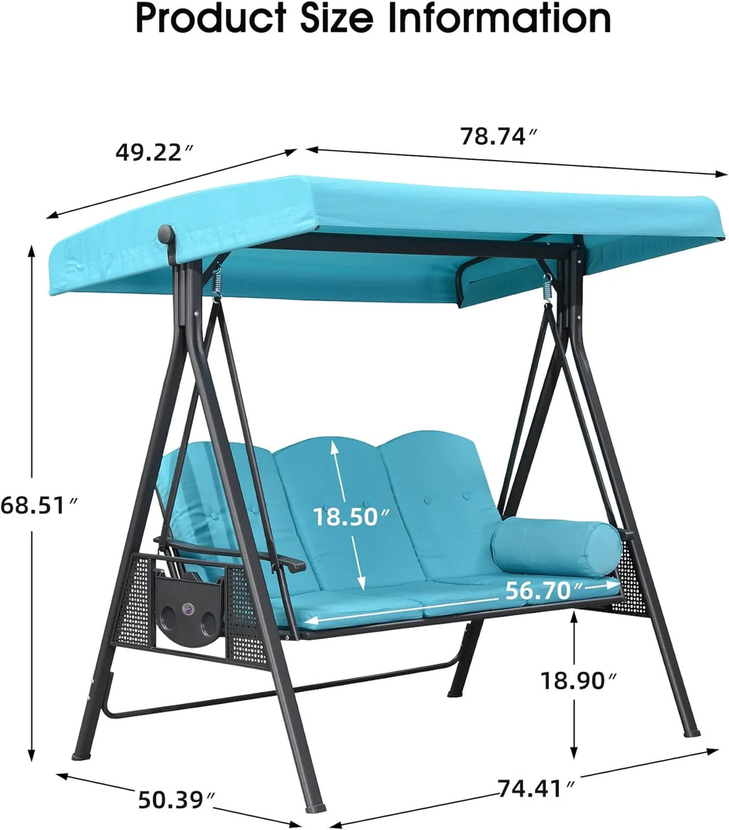 PURPLE LEAF 3-Seat Deluxe Outdoor Patio Porch Swing with Weather Resistant Steel Frame, Adjustable Tilt Canopy, Cushions and Pillow Included, Terra