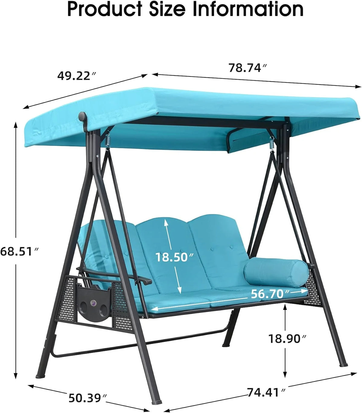 PURPLE LEAF 3-Seat Deluxe Outdoor Patio Porch Swing with Weather Resistant Steel Frame, Adjustable Tilt Canopy, Cushions and Pillow Included, Terra
