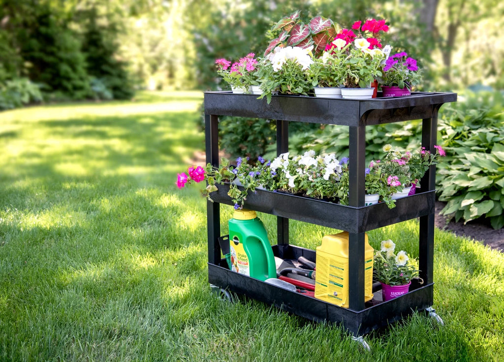 Luxor Rolling 3-Shelf Utility Cart, HDPE Black