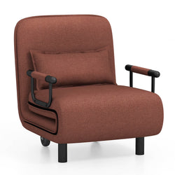 Costway 3-in-1 Convertible Sofa Bed with 5-Position Adjustable Backrest & Lumbar Pillow Brown