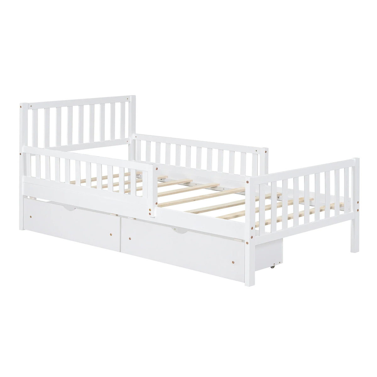 Bellemave Twin Bed with Storage Drawers and Fence Rails, Wood Platform Beds Frame with Headboard, Twin Size Storage Bed for Kids Boys Girls Teens White)