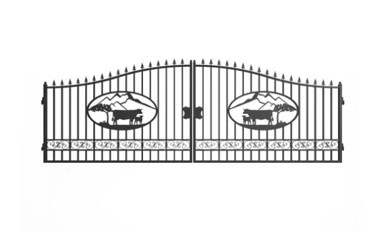 Outdoor Dual Swing Wrought Iron Gate for Driveway, Security Gate, Outdoor Fence Gate, Vienna Style for Yard, Backyard Patio 20'Star