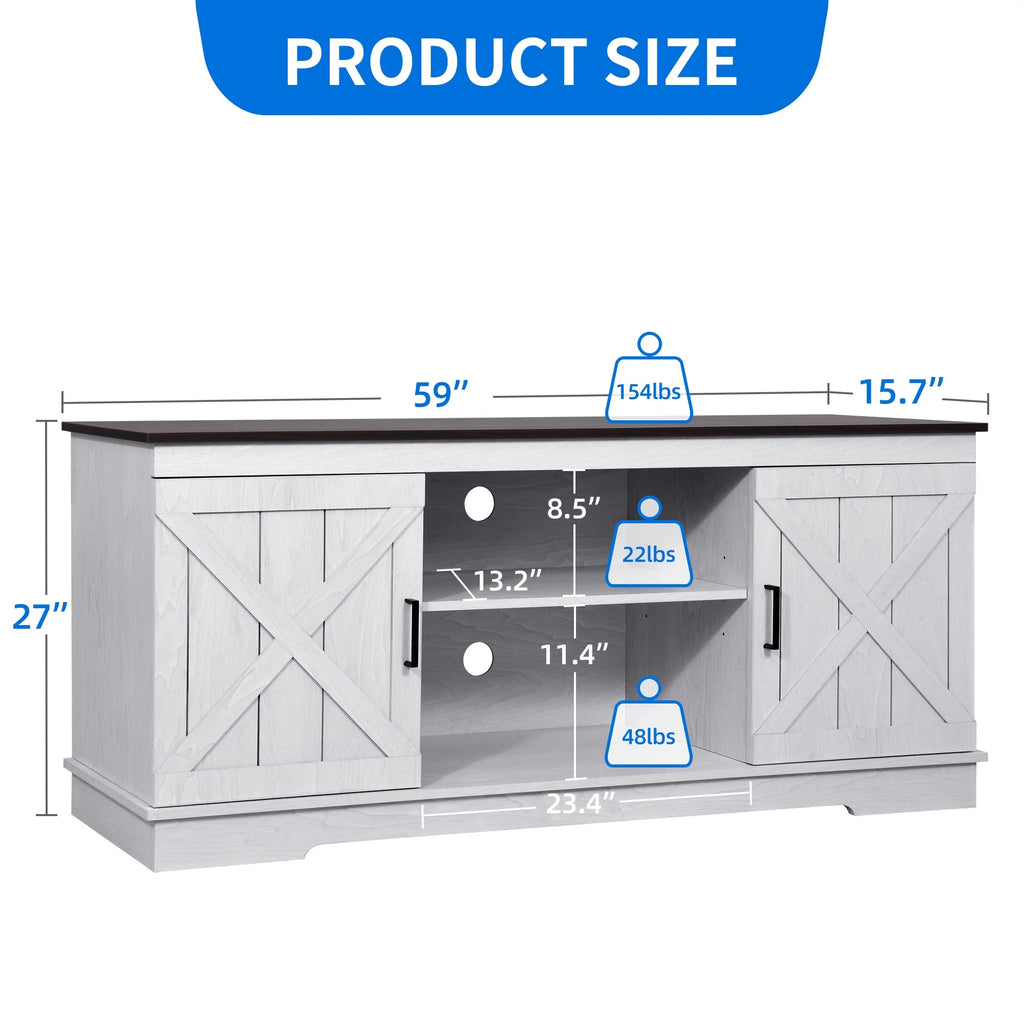 Dextrus Farmhouse TV Stand for 65 inch TV, Entertainment Center for Living Room, TV Media Console Cabinet, Grey Wash