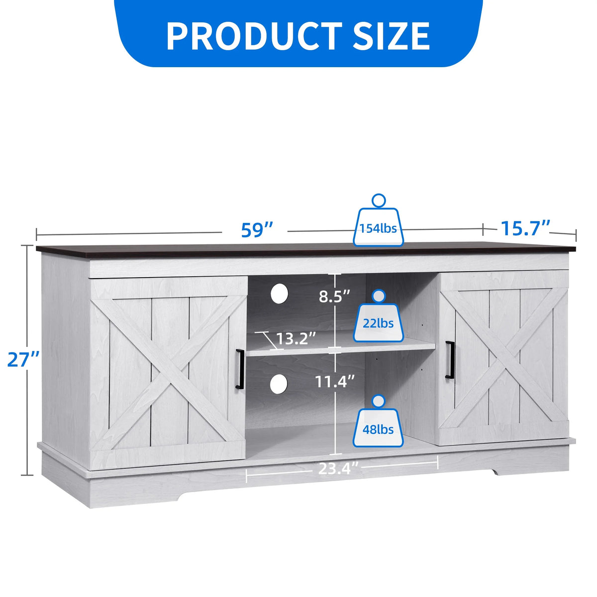 Dextrus Farmhouse TV Stand for 65 inch TV, Entertainment Center for Living Room, TV Media Console Cabinet, Grey Wash