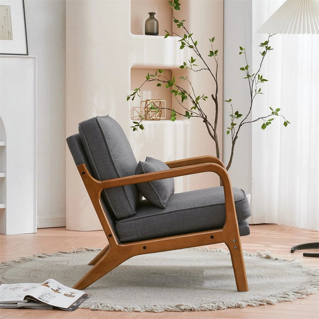 Modern Accent Chair, Upholstered Armchair with Wood Frame, Bronzing Cloth Single Sofa Chair with Lumbar Pillow for Living Room Bedroom Apartment, Orange