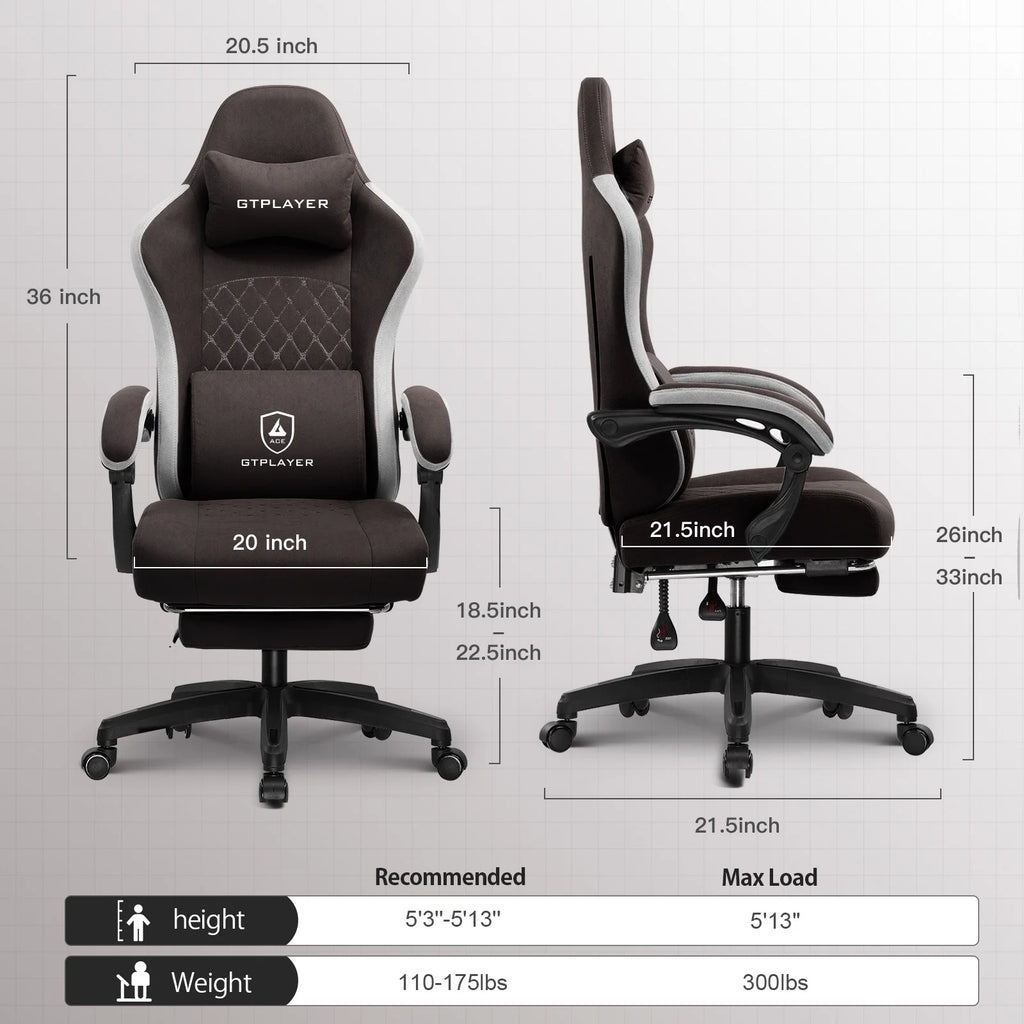 GTPLAYER Ergonomic High Back Pocket Spring Cushion Gaming Chair with Footrest & Linkage Armrests, Black