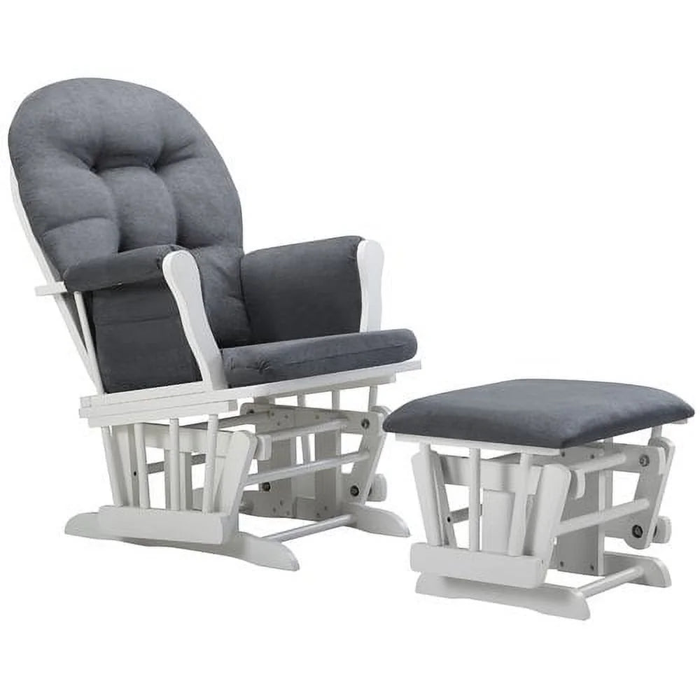 Angel Line Windsor Glider and Ottoman, Natural Finish with Gray Cushions