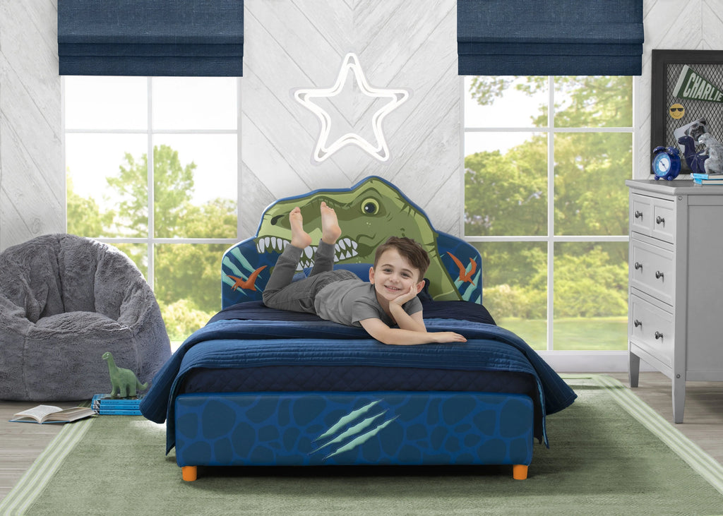 Delta Children Dinosaur Upholstered Twin Bed, Blue