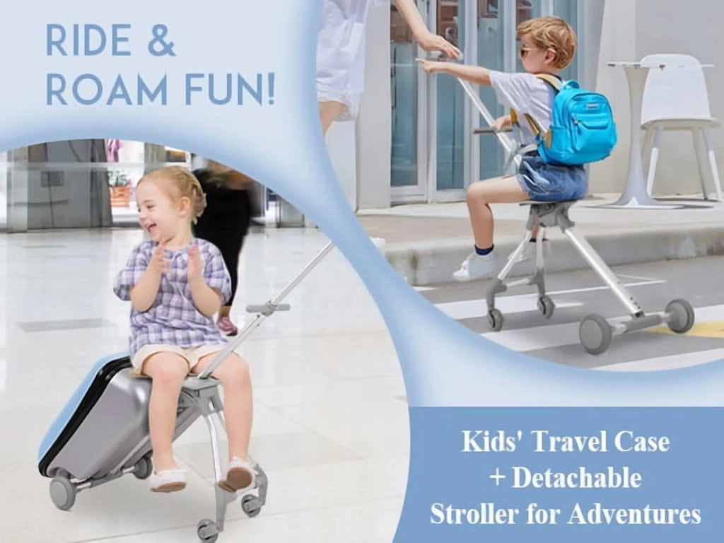 Fridtrip 20 Inch Hardside Carry on Luggage - 3-in-1 Kids Ride-on Suitcase with Spinner Wheels, Child Seat & Stroller Design, Lightweight Hard Shell Travel Luggage with Large Capacity for Family Trips