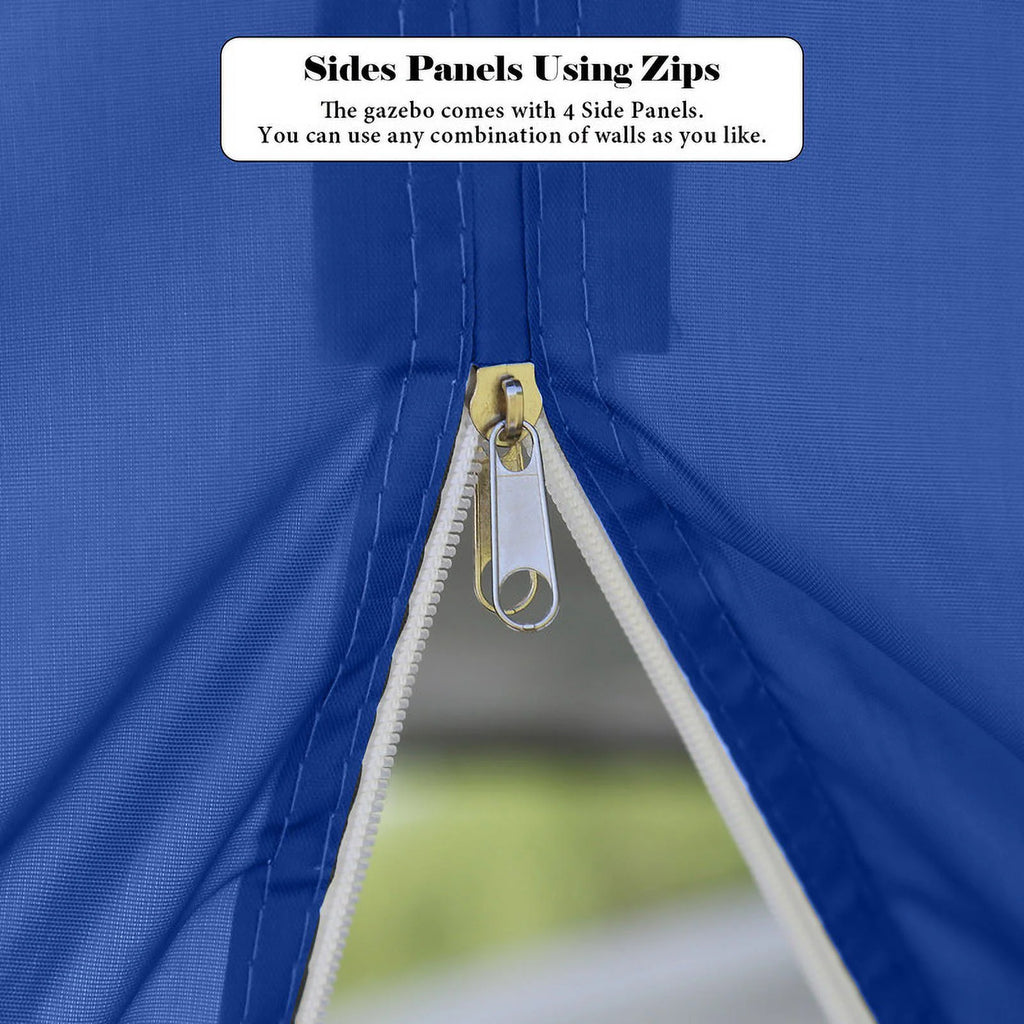 Clipop Portable 10x10ft Pop Up Gazebo, Instant Canopy Waterproof Anti-UV Shelter with 4 Side Panels & Carry Bag,Blue