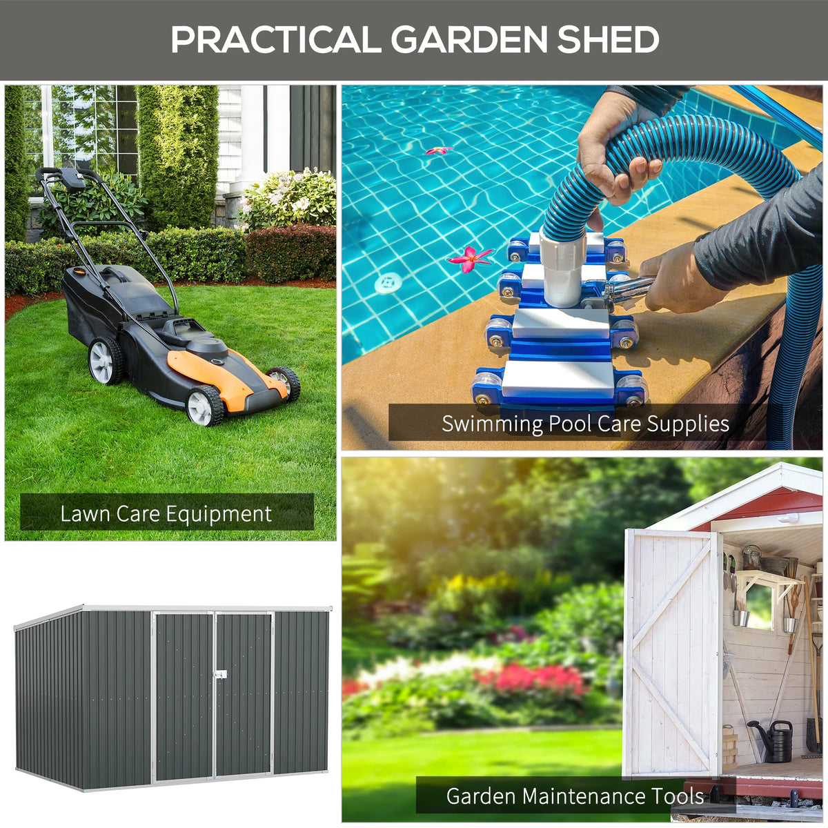 Outsunny Metal Outdoor Storage Shed with Lockable Doors, 3.3' x 3.4', Brown