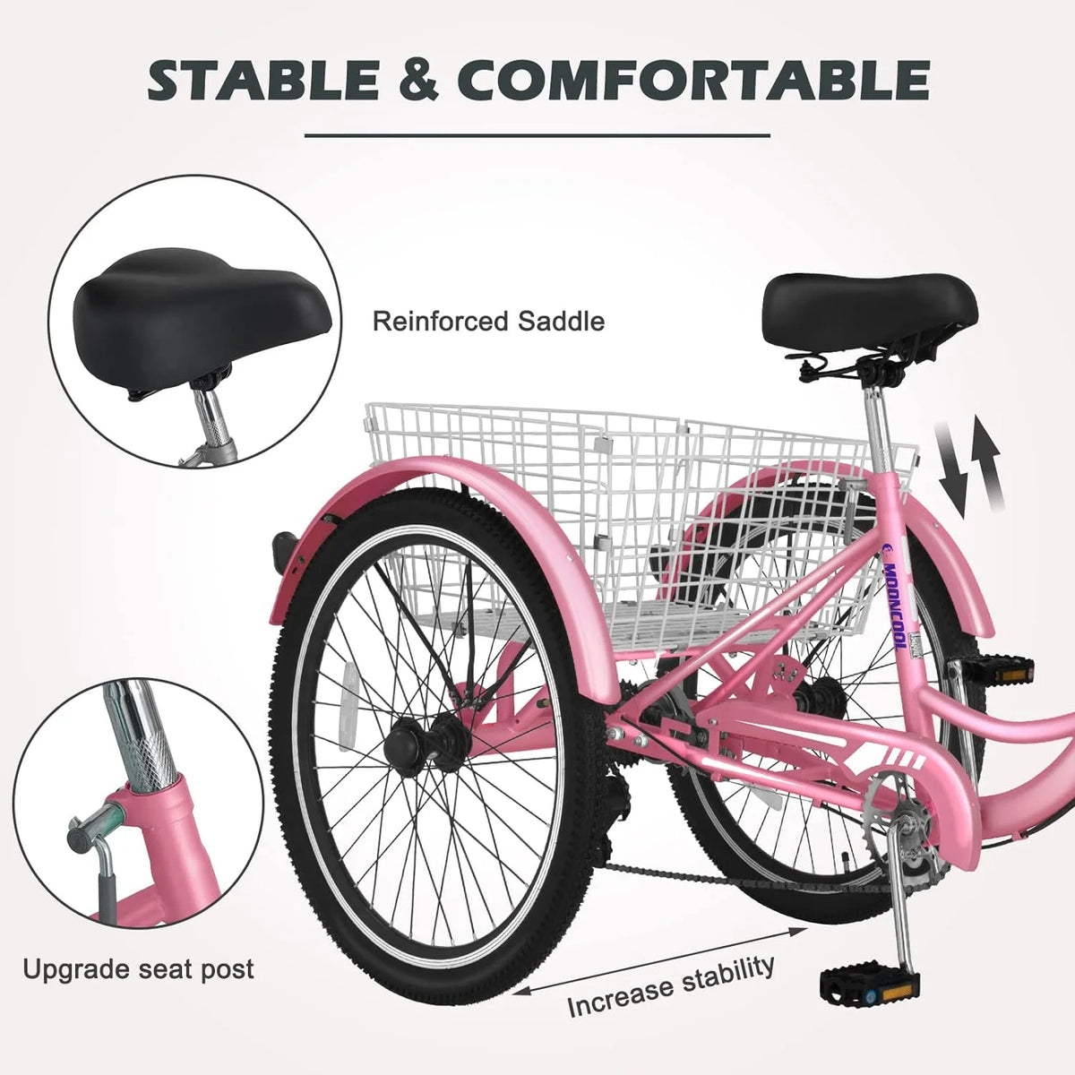 FICISOG 7 Speed Adult Tricycle for Women, 20/24/26 Inch Adult Trike with Basket, 3 Wheel Bikes for Adults Seniors, Cruise Trike for Shopping Picnic