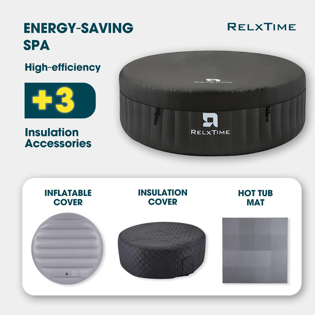 RELXTIME 4-6 Person Inflatable Hot Tub Pool Round Portable Outdoor Spa with 130 Massage Jets, Blue