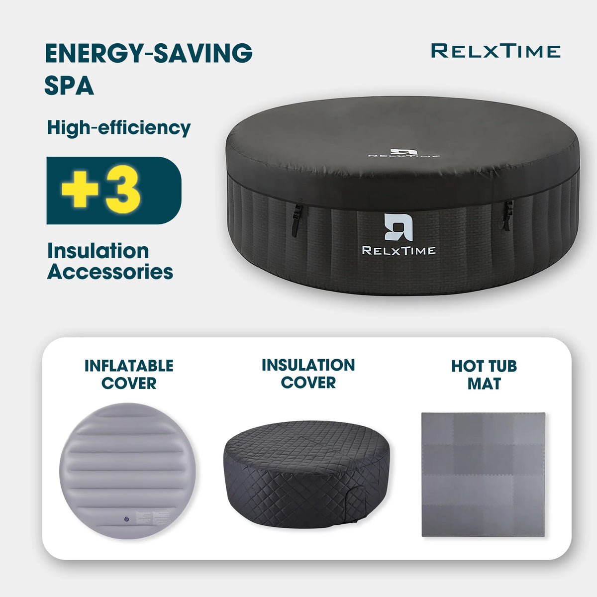 RELXTIME 4-6 Person Inflatable Hot Tub Pool Round Portable Outdoor Spa with 130 Massage Jets, Blue