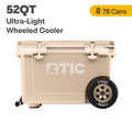RTIC 52 QT Ultra-Light Wheeled Hard-Sided Ice Chest Cooler, Fits 78 Cans, Beach