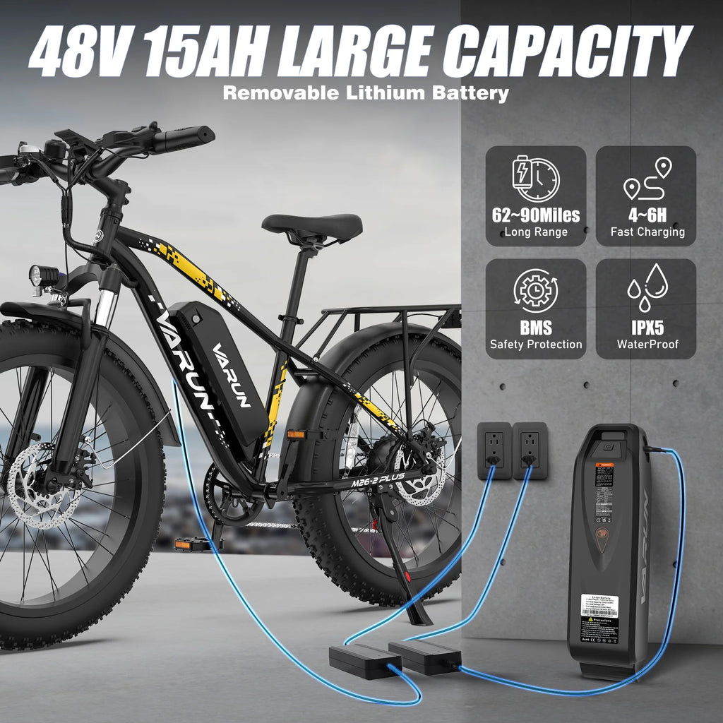 VARUN Electric Bike for Adults, 26" Fat Tire Ebike with Peak 750W 48V 13AH Battery, Electric Mountain Bicycle for Men & Women with 25MPH 50Miles