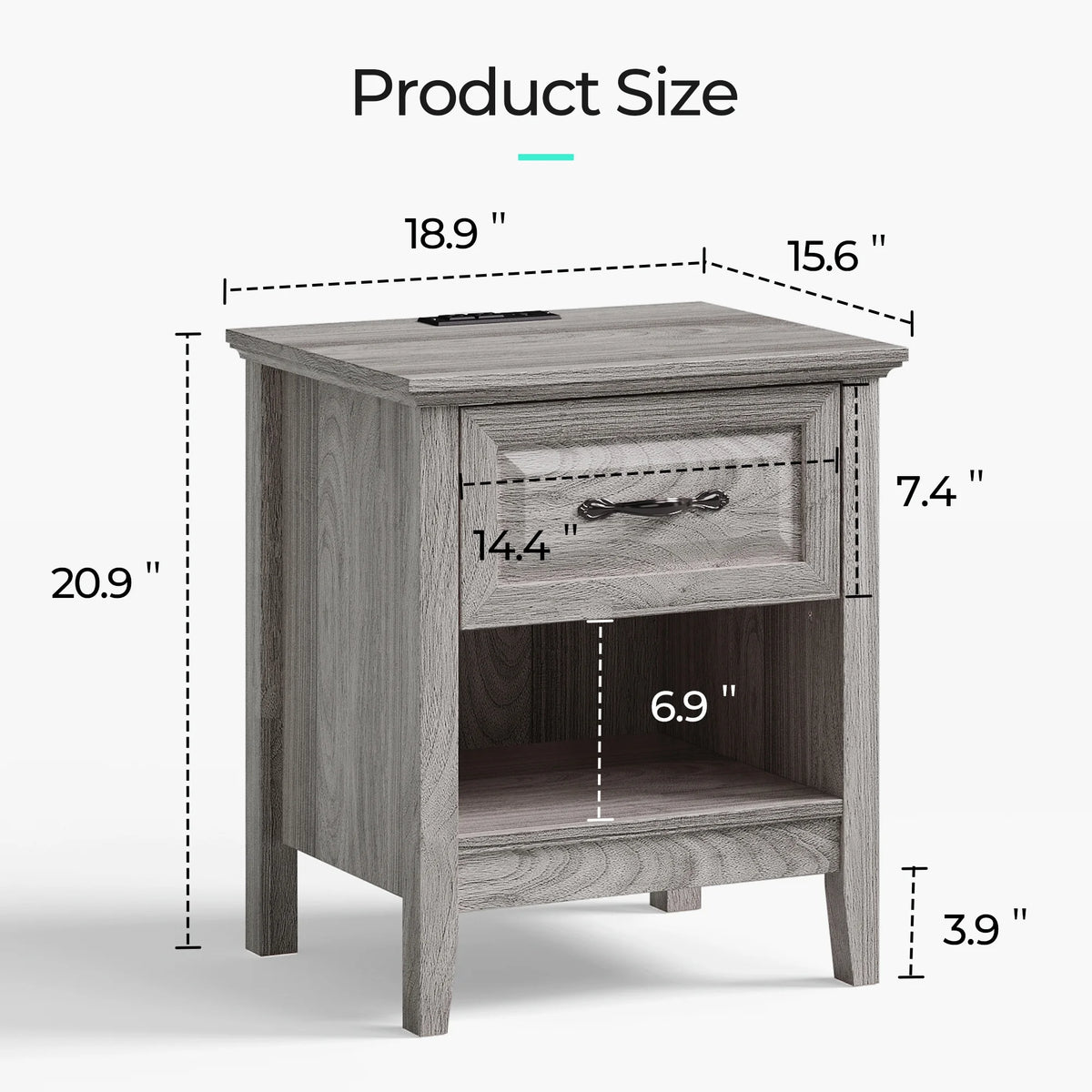 Linsy Home Nightstand for Bedroom set of 2 with Charging Station, Farmhouse End Tables for Living Room set of 2 with Drawer, Beige