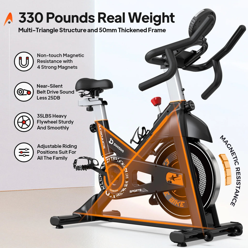 Pooboo Stationary Exercise Bike Indoor Cycling Bike Cycle Bicycle Adjustable Resistance for Home Office Cardio Workout Machine Max Weight 350 lbs