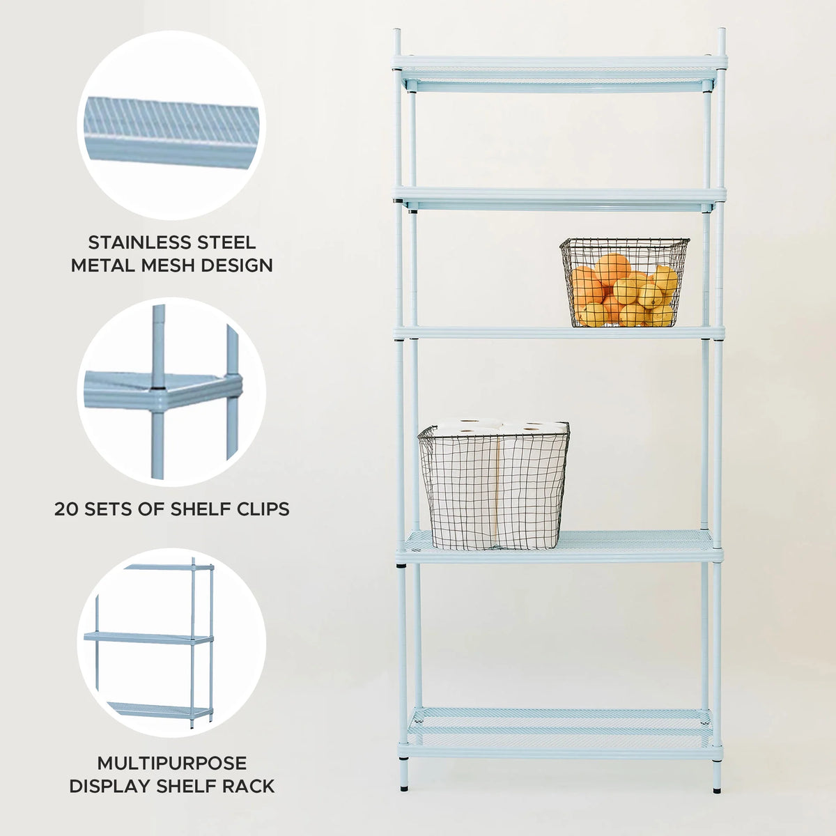 Design Ideas MeshWorks 5 Tier Steel Storage Shelving Unit Bookshelf, Green