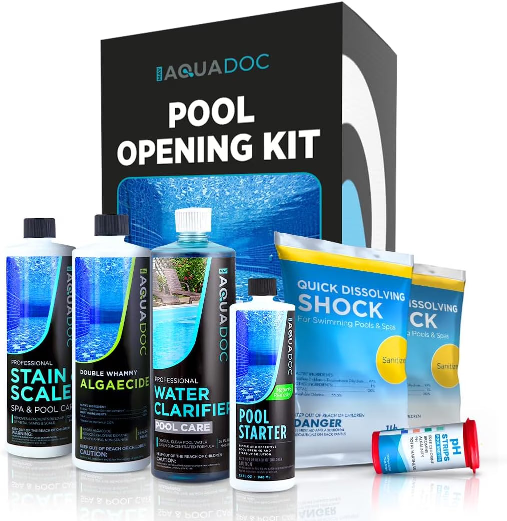 Pool Opening Kit - Pool Starter Kit for Inground Pool & Above Ground Pool Chemical Starter Kit to Open Your Pool - AquaDoc Pool Start Up Chemical Kit Designed for 15000 to 20000 Gallon Pool