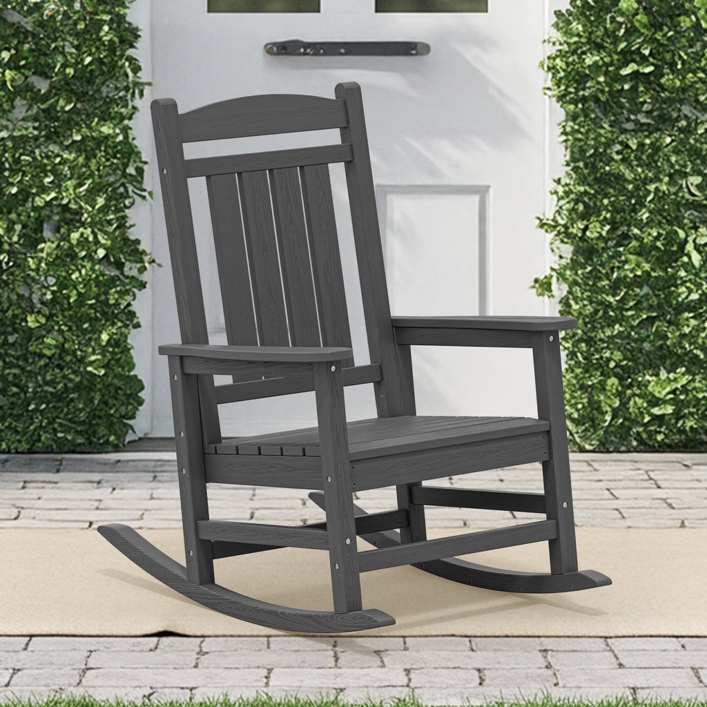 KINGYES Outdoor Rocking Chair Set of 2, HDPE Patio Rocking Chair, Heavy Duty Front Porch Rocker, Navy