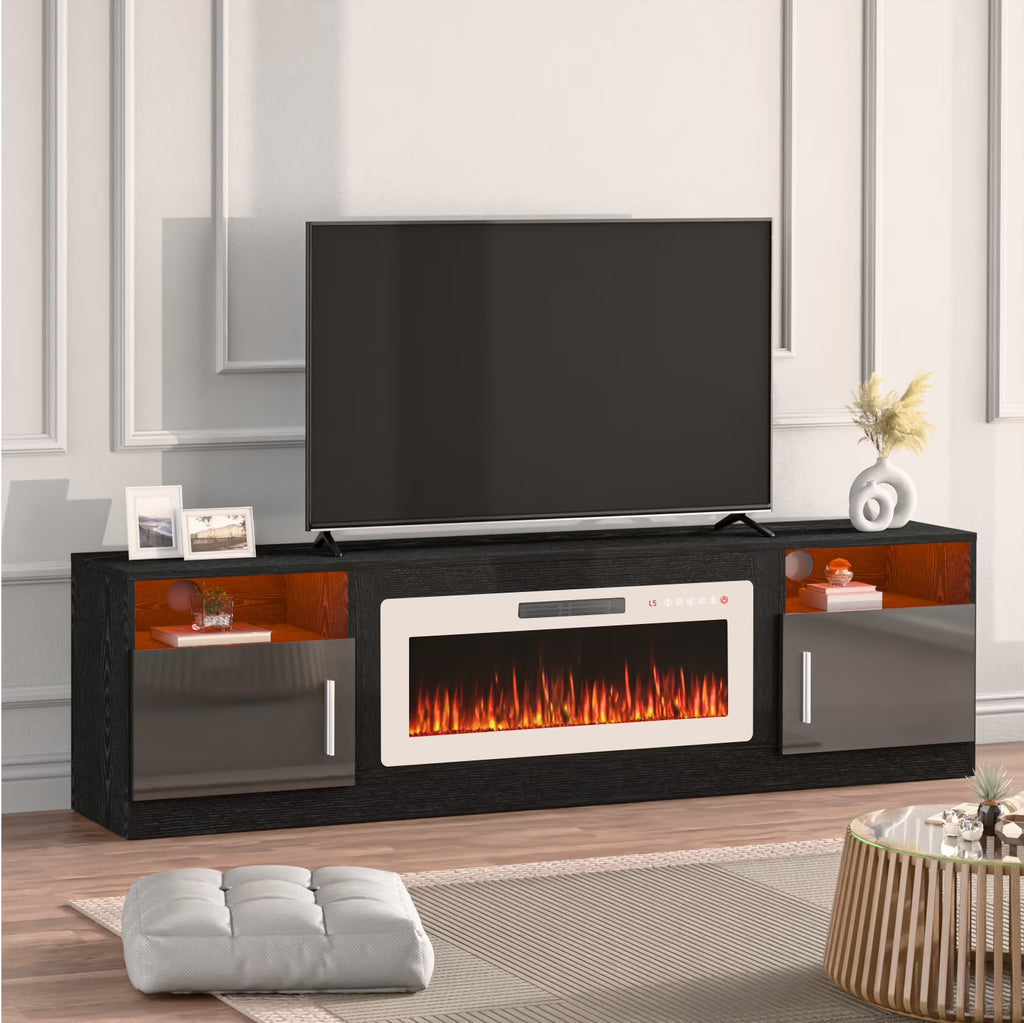Waleaf Fireplace TV Stand with 36" Electric Fireplace Up to 80" TVs, Modern Wood Media TV Console with Highlight Cabinet, White