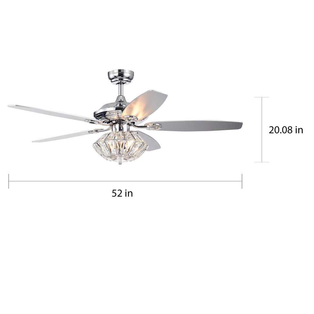 Walter Dual Lamp Chrome 52-inch Lighted Ceiling Fan w Crystal Shades (includes Remote and Light Kit)