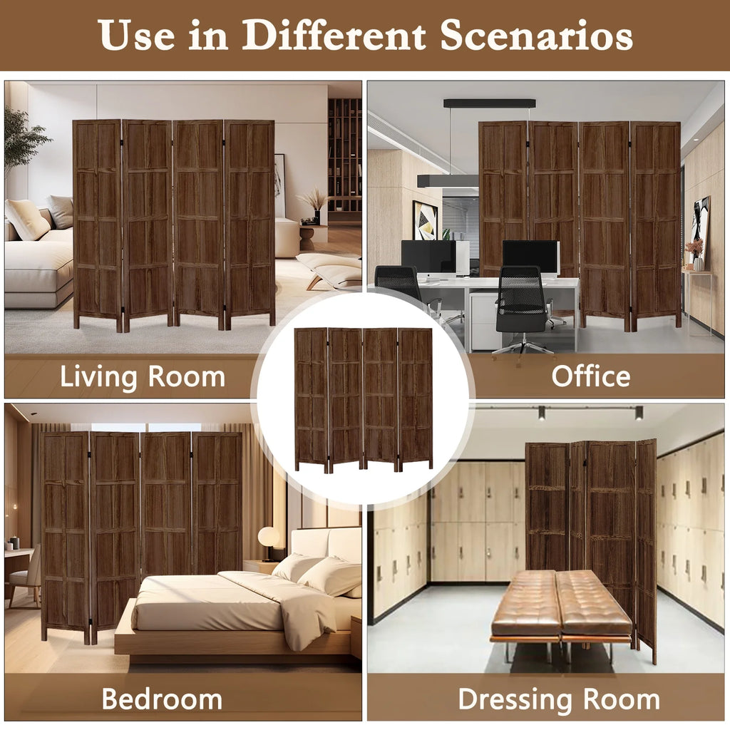 Aletheiawu 4 Panel Room Divider Wall and Folding Privacy Screens No Installation Required White