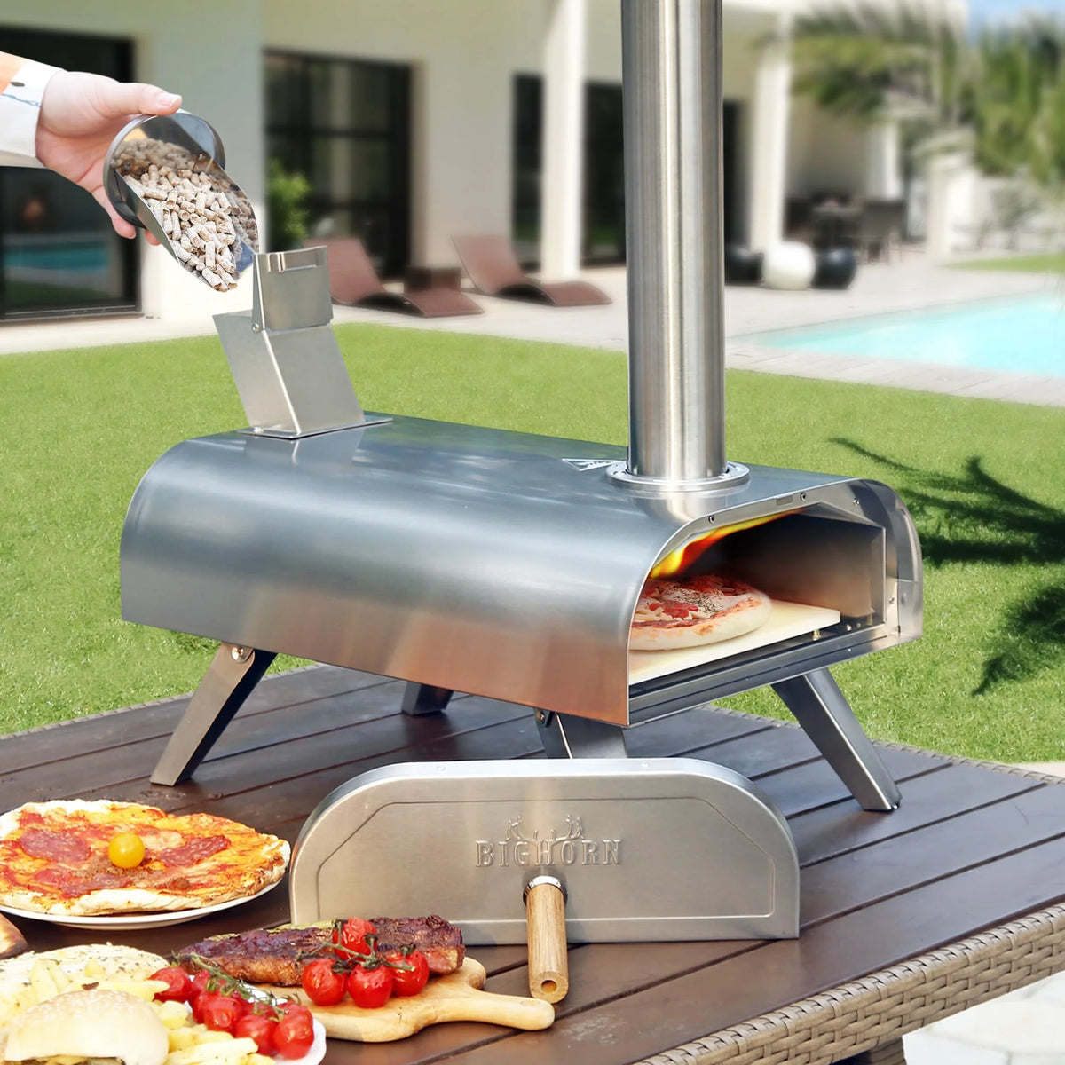 Big Horn Outdoors Wood Pellet, Wood Fired, Stainless Steel Pizza Oven (Silver)