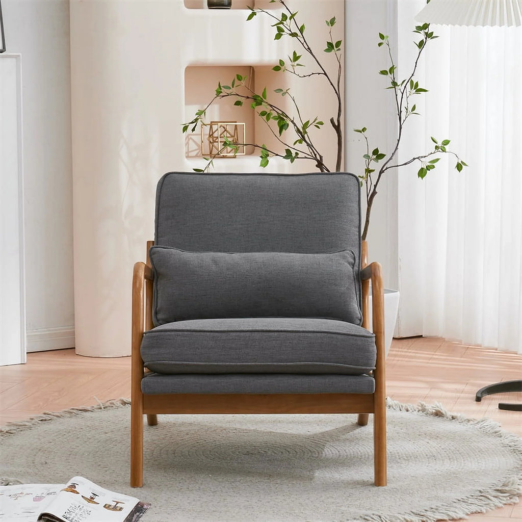 Modern Accent Chair, Upholstered Armchair with Wood Frame, Bronzing Cloth Single Sofa Chair with Lumbar Pillow for Living Room Bedroom Apartment, Orange