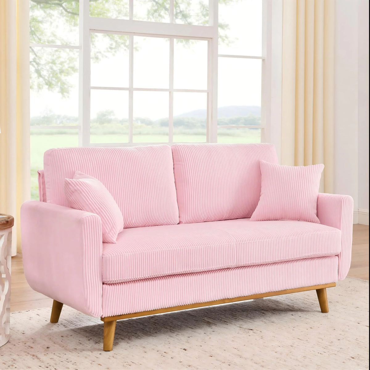 Aukfa 68" Small Sofa Couch Comfy Mid Century Modern Loveseat Sofa for Living Room Bedroom, Cream