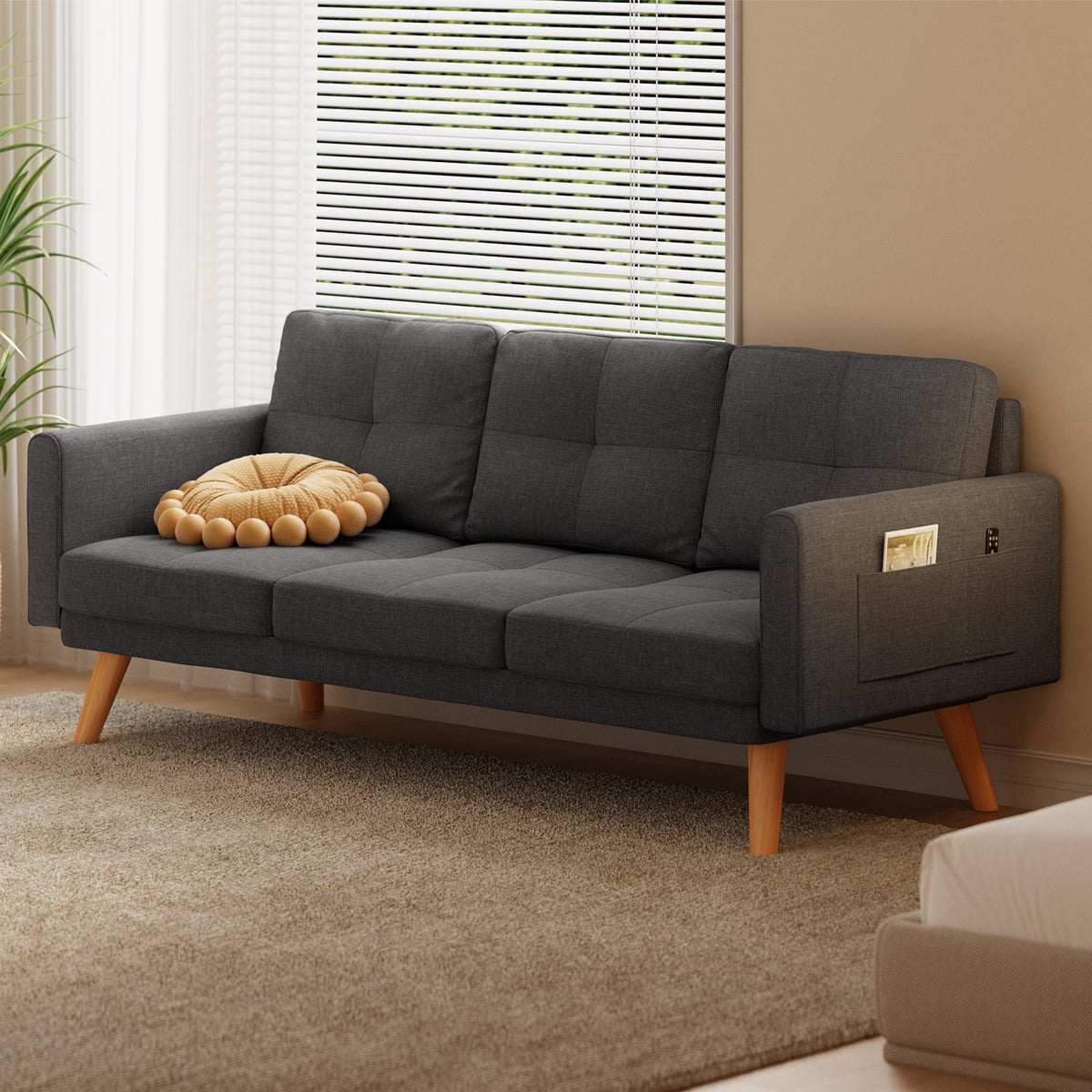 Lofka Sofa Couch with Large Storage Pockets and Soft Seats,Modern Loveseat Sofa for Apartment, Office, Bedroom,Deep Gray