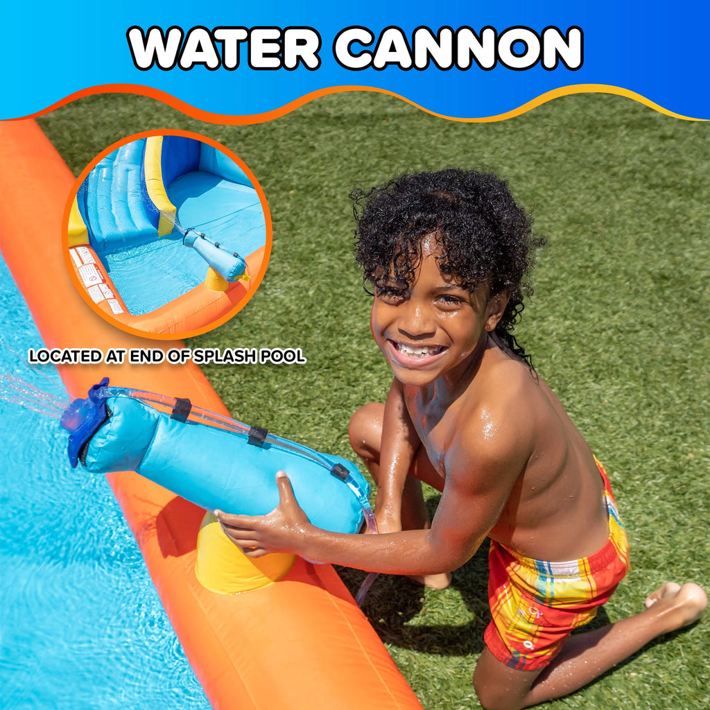 Sportspower Big Wave II Inflatable Water Slide with Climbing Wall & Splash Pool, Ages 3-8, Heavy Duty, ASTM Certified, Lifetime Warranty on Included Blower