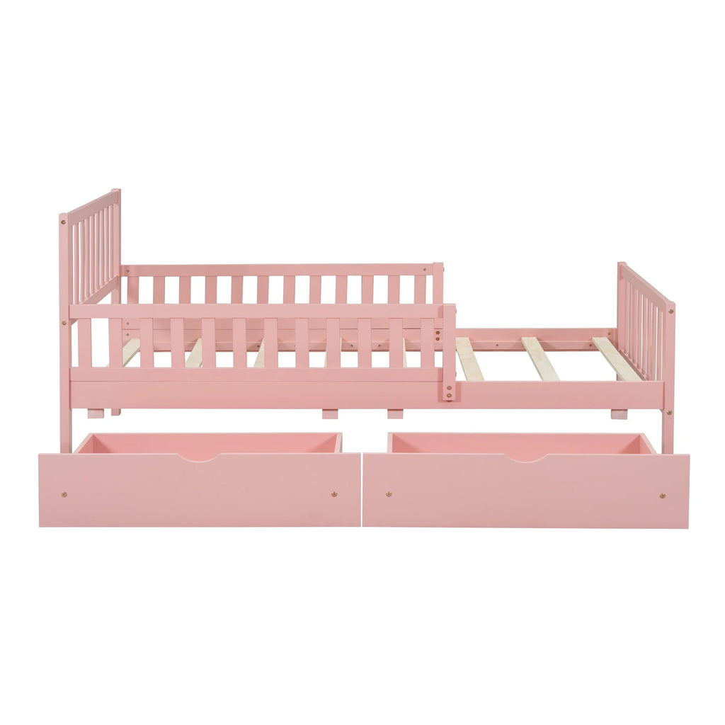 Bellemave Twin Bed with Storage Drawers and Fence Rails, Wood Platform Beds Frame with Headboard, Twin Size Storage Bed for Kids Boys Girls Teens White)