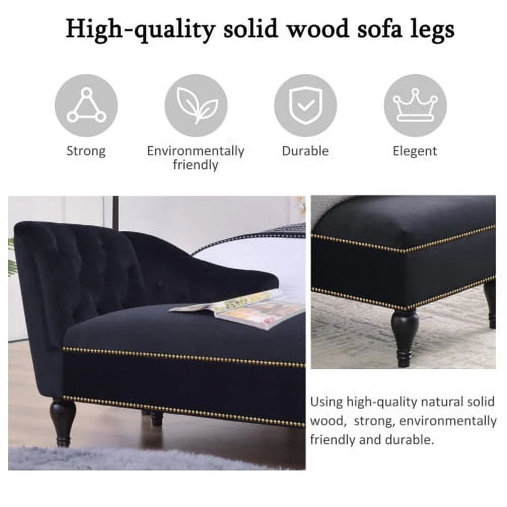 THINK 30,Velvet Chaise Lounge with Rolled Arm, 58” Upholstered Sofa Lounge Chair for Living Room Bedroom