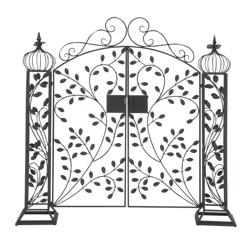 DecMode Traditional Metal Arch with Botanical Design Garden Arbors with Latch Lock Closure, 78"W x 94"H
