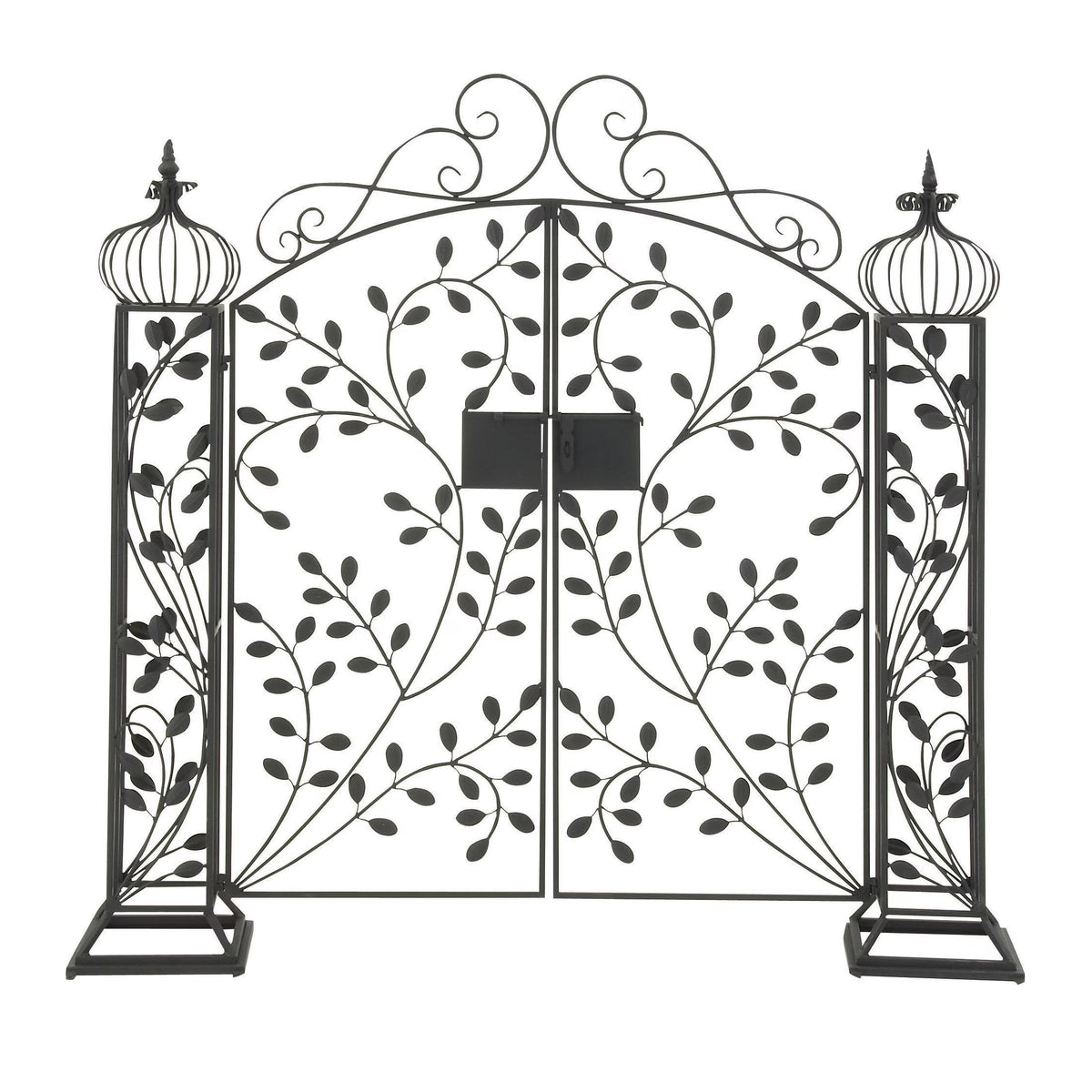 DecMode Traditional Metal Arch with Botanical Design Garden Arbors with Latch Lock Closure, 78"W x 94"H