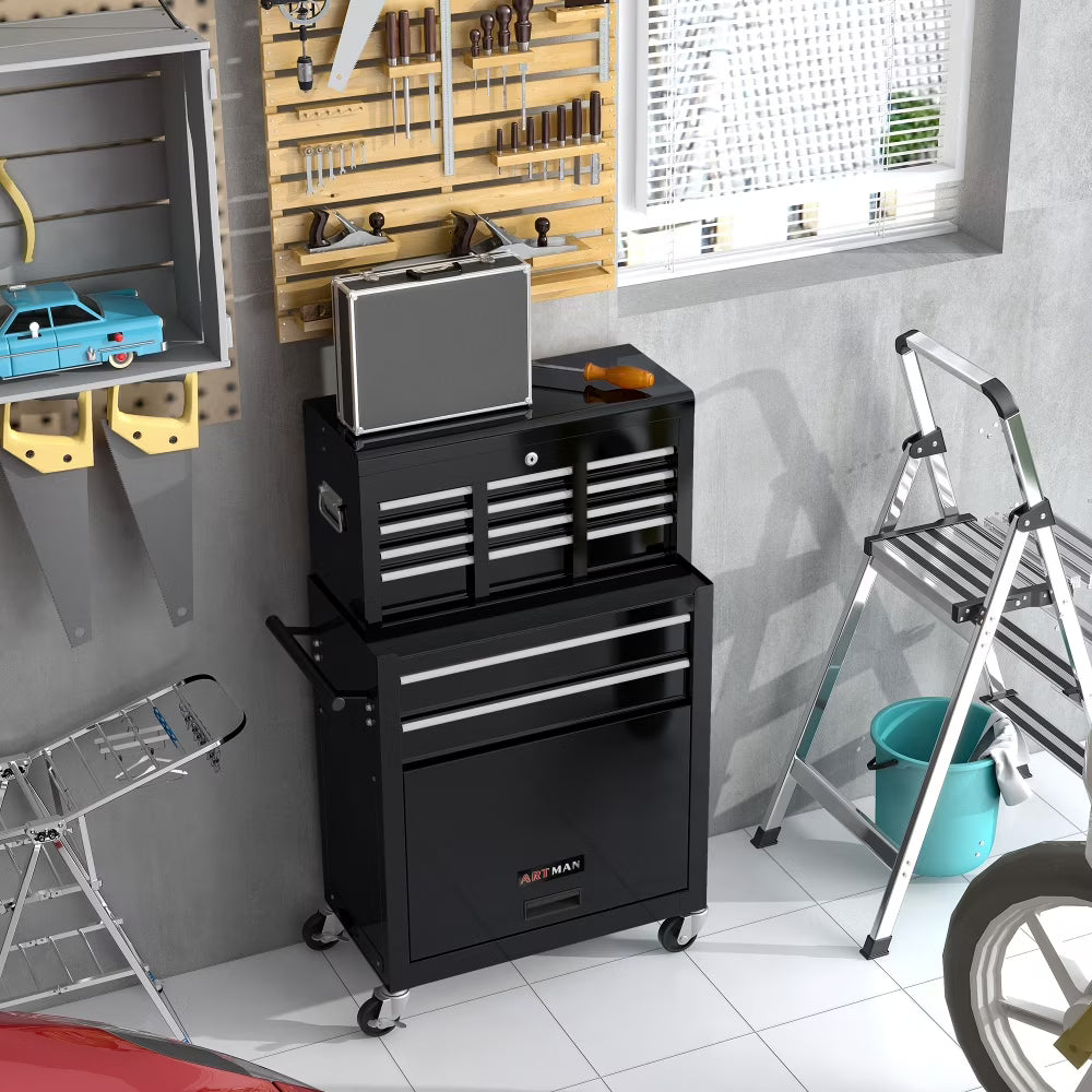 8-Drawer Rolling Tool Chest with Wheels, Removable Tool Box with Locking System, Tool Box Organizer with Hooks, Large Capacity Garage Storage Cabinet for Warehouse, Garage, Repair Shop, Orange