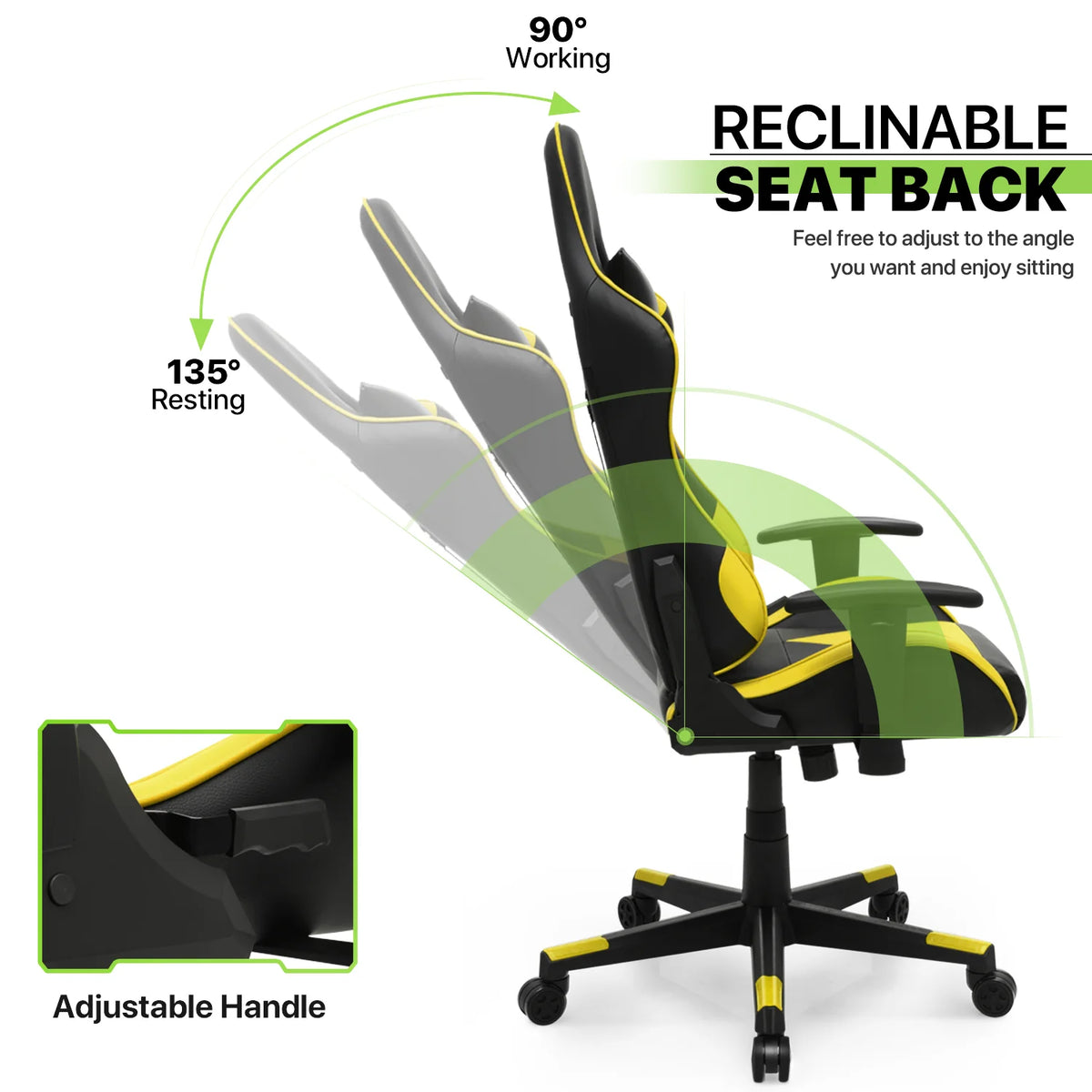 Magshion Ergonomic Gaming Chair, Comfortable Gaming Chair, Computer Chair Leather Desk Chair Adjustable Swivel Gaming Office Chair, Blue